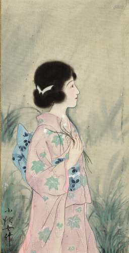 A SCROLL PAINTING OF A JAPANESE LADY, c. 1900s