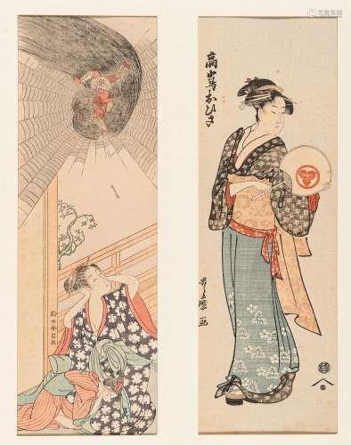 TWO COLOR WOODBLOCK PRINT OF BEAUTIES