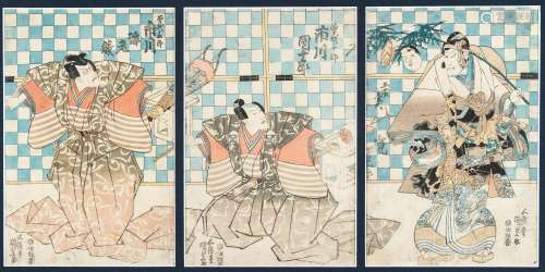 UTAGAWA TOYOKUNI III: A COLOR WOODBLOCK PRINT TYPTICH DEPICT...