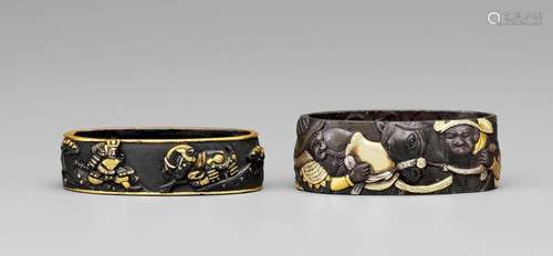 TWO FUCHI WITH SAMURAI AND HORSES