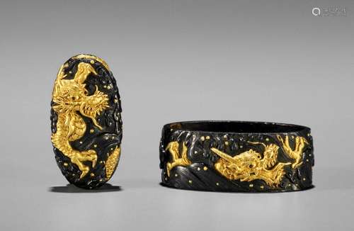 MASATOMO: A FINE SHAKUDO AND GOLD FUCHI AND KASHIRA WITH DRA...