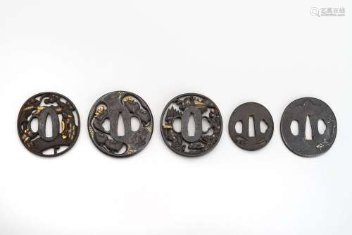 A LOT WITH FIVE IRON TSUBA, EDO PERIOD