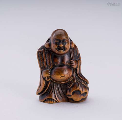 A MITSUHIRO-STYLE WOOD NETSUKE OF HOTEI