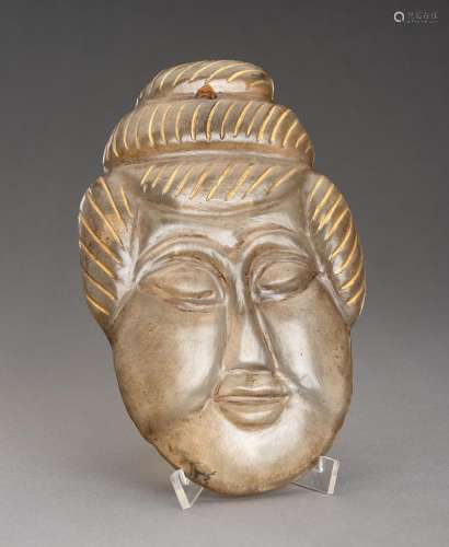 AN ARCHAISTIC GLASS MASK OF GUANYIN