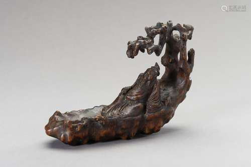 A CHENGXIANGMU ALOESWOOD CARVING OF A SAGE ON A RAFT, QING D...