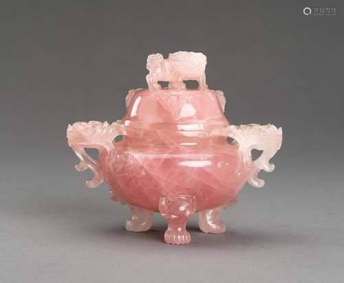 A ROSE QUARTZ CENSER AND COVER, 1930s