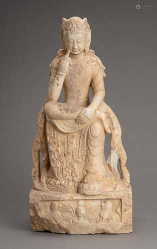 A NORTHERN QI STYLE MARBLE FIGURE OF GUANYIN