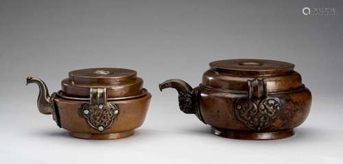 TWO RITUAL TIBETAN COPPER WATERPOTS, 19th CENTURY