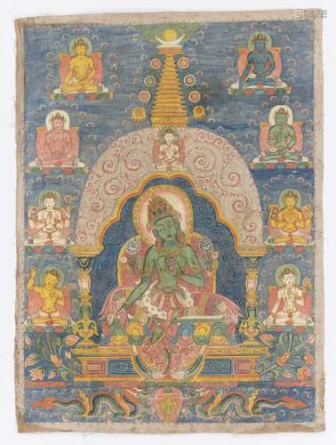 A THANGKA OF GREEN TARA, 18TH – 19TH CENTURY