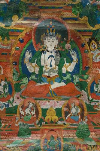 A THANGKA OF SADAKSHRI AVALOKITESHVARA, c. 1900s