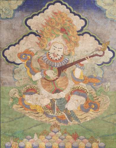 A THANGKA OF DHRITARASHTRA, QING DYNASTY 清代持國天王唐卡