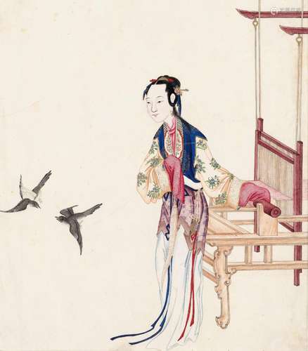 LADY WITH LOOM AND MAGPIES\', QING DYNASTY