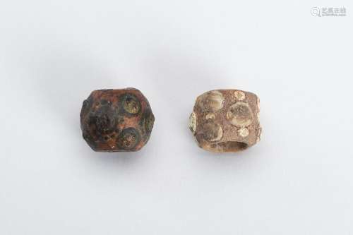 TWO GLASS BEADS, HAN DYNASTY