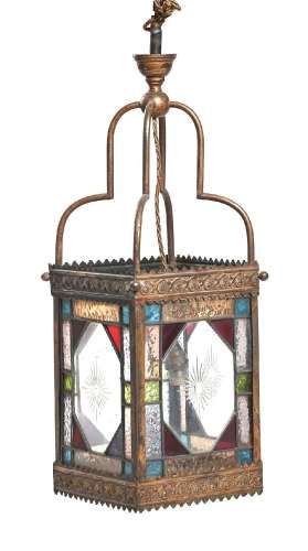 A VICTORIAN GILTMETAL HALL LANTERN