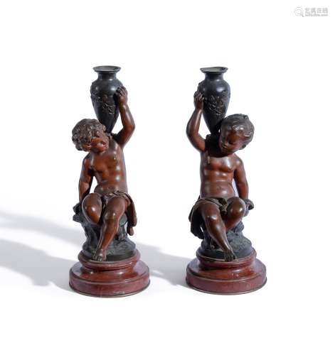AFTER AUG. MOREAU, A PAIR OF PATINATED MODELS OF CHILDREN HO...