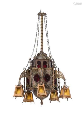 A BRASS HALL LANTERN IN MOROCCAN STYLE