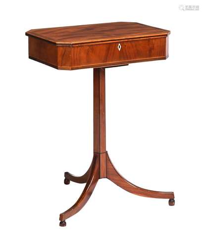 A REGENCY MAHOGANY AND LINE INLAID WORK TABLE