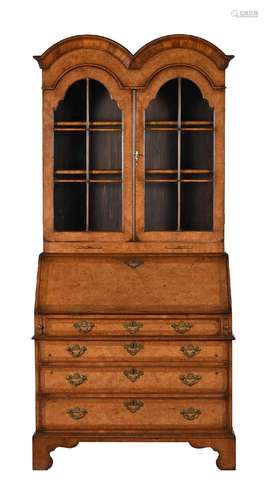 A WALNUT DOUBLE-DOME TOP BUREAU BOOKCASE IN QUEEN ANNE STYLE