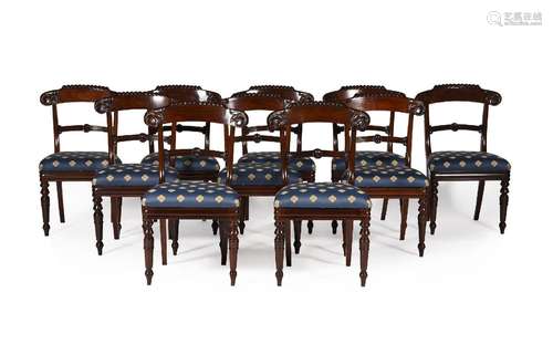 Y A SET OF TEN WILLIAM IV ROSEWOOD DINING CHAIRS, IN THE MAN...