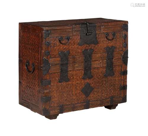 A KOREAN ELM AND RATTAN CHEST