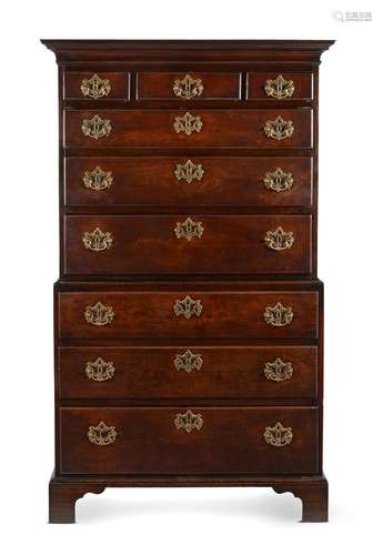 A GEORGE III MAHOGANY AND OAK CHEST ON CHEST