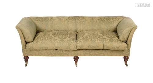 A VICTORIAN GREEN UPHOLSTERED ROLL-BACK SOFA