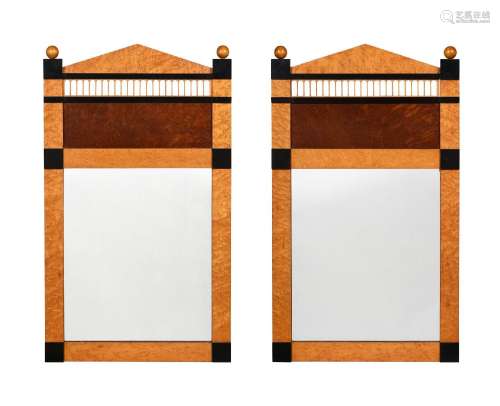 A PAIR OF MAPLE WALL MIRRORS IN BIEDERMEIR STYLE