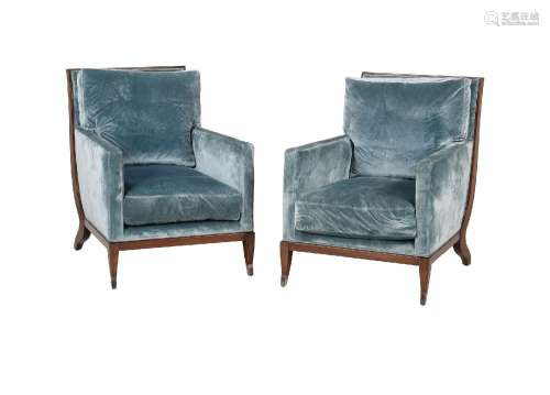 A PAIR OF MODERN WILLIAM SWITZER AND ASSOCIATES GREEN UPHOLS...