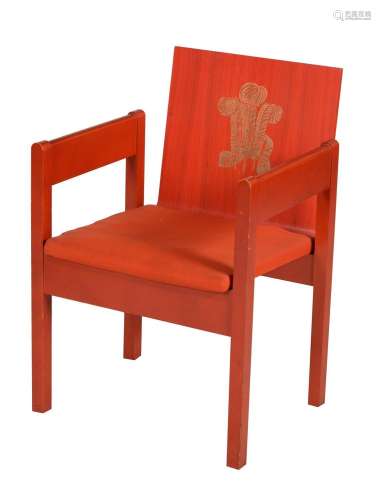 A RED PAINTED ARMCHAIR FROM THE INVESTITURE OF THE PRINCE OF...