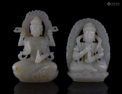 TWO CHINESE CELADON JADE BUDDHA