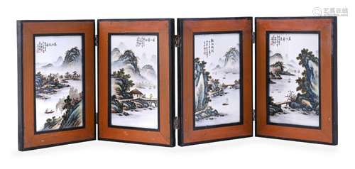 A SET OF FOUR CHINESE ENAMELLED 'LANDSCAPE' PORCELAIN PANELS