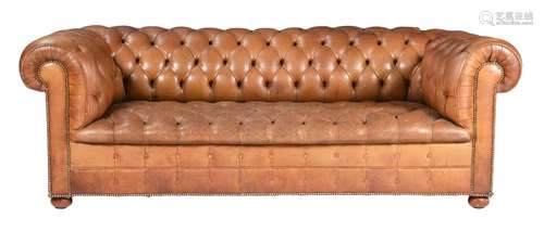 A LEATHER BUTTON BACK CHESTERFIELD TYPE SOFA