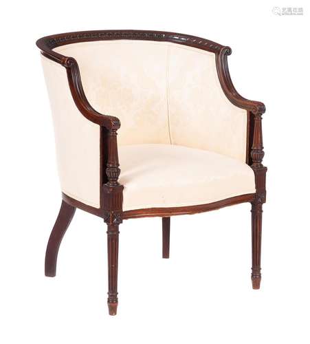 A LATE VICTORIAN MAHOGANY AND UPHOLSTERED TUB-ARMCHAIR