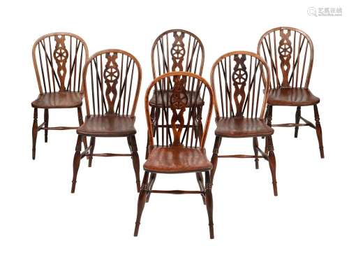 A HARLEQUIN SET OF SIX ASH, ELM, AND BEECH WINDSOR CHAIRS
