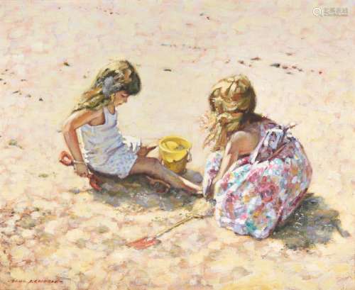 PAUL S. GRIBBLE (BRITISH 20TH CENTURY), GIRLS PLAYING ON THE...