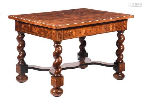 A DUTCH MARQUETRY WALNUT AND BONE BANDED CENTRE TABLE