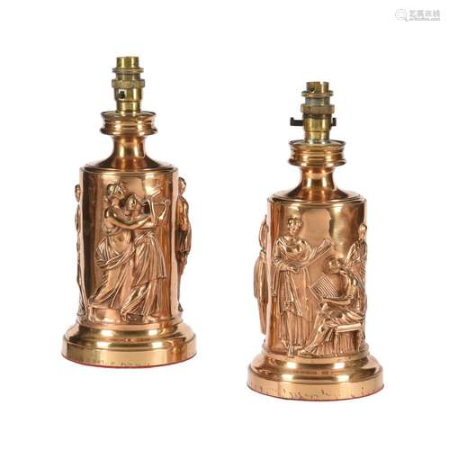 A PAIR OF POLISHED BRONZE LAMP BASES