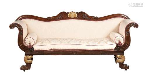 A REGENCY MAHOGANY AND GILTWOOD SETTEE