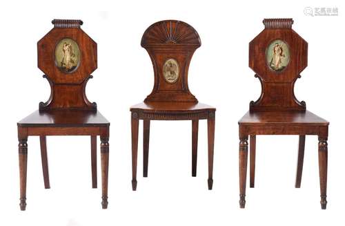 A PAIR OF REGENCY MAHOGANY HALL CHAIRS