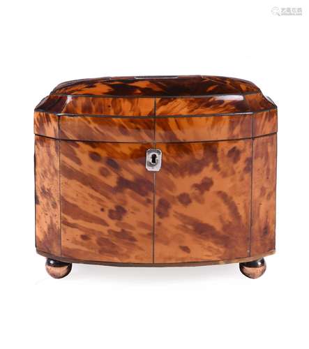 Y A REGENCY TORTOISESHELL VENEERED TEA CADDY