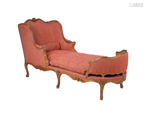 A FRENCH WALNUT AND UPHOLSTERED DUCHESSE OR DAY BED