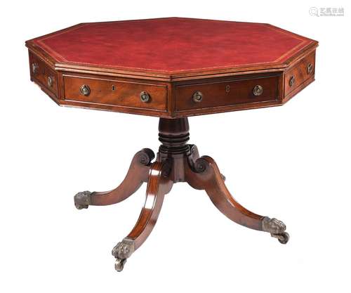 A REGENCY MAHOGANY OCTAGONAL LIBRARY TABLE