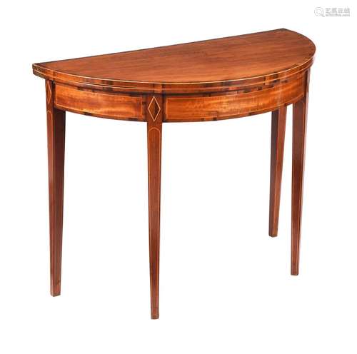 Y A GEORGE III MAHOGANY AND ROSEWOOD BANDED CARD TABLE