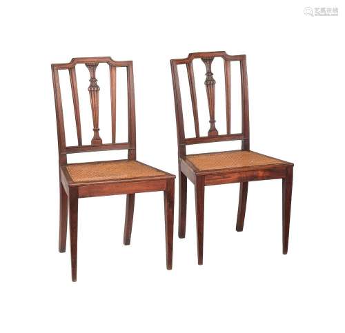 A PAIR OF TEAK SIDE CHAIRS, PROBABLY COLONIAL, IN GEORGE III...