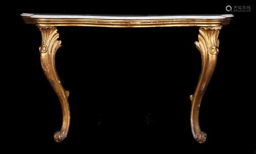 A GILTWOOD AND MARBLE TOPPED CONSOLE TABLE