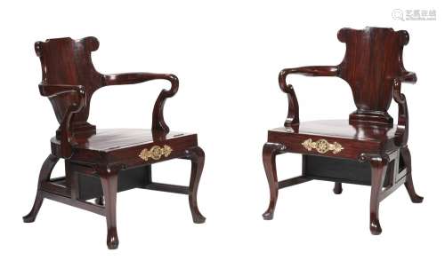 Y A PAIR OF SIMULATED ROSEWOOD METAMORPHIC LIBRARY STEP ARMC...