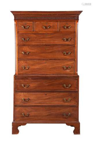 A GEORGE III MAHOGANY CHEST ON CHEST