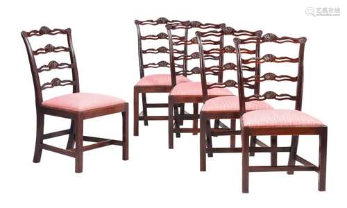 A SET OF FIVE GEORGE III MAHOGANY ‘LADDER BACK’ DINING CHAIR...