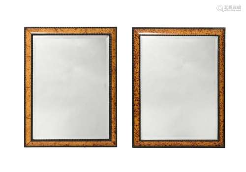 TWO SIMILAR TORTOISE SHELL VENEER WALL MIRRORS