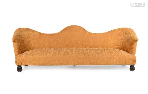 A YELLOW UPHOLSTERED SOFA IN 19TH CENTURY TASTE